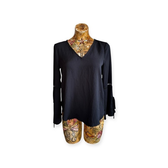 RO & DE blouse statement sleeves black top XS - Picture 1 of 9